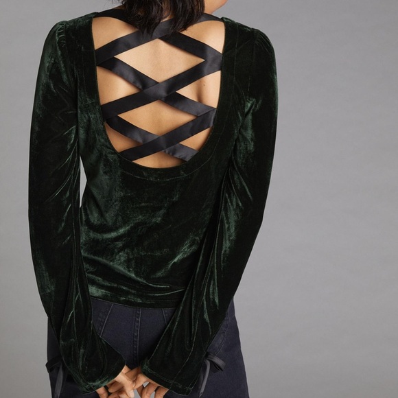 Anthropologie Open-Back Velvet Top XS - Picture 2 of 3